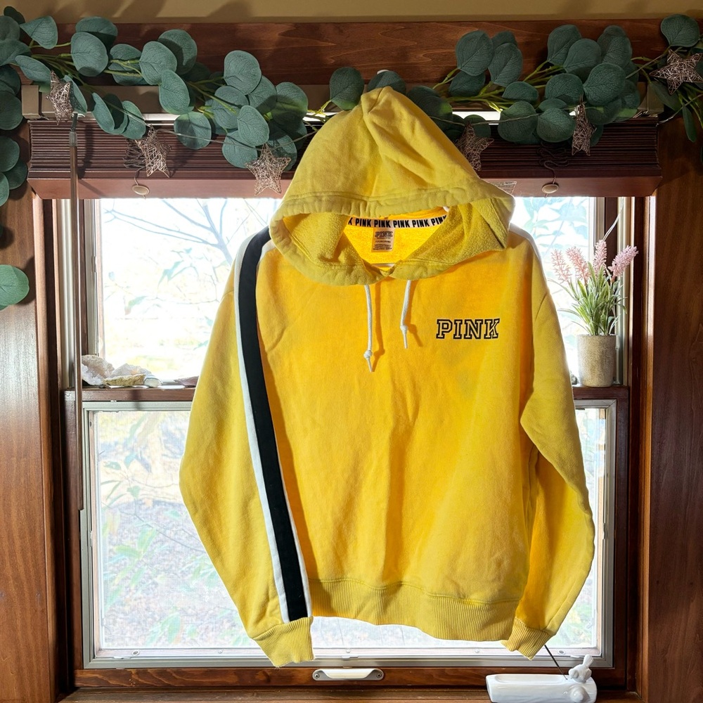 PINK Victoria's Secret Women's Yellow Hooded Pullover Sweatshirt